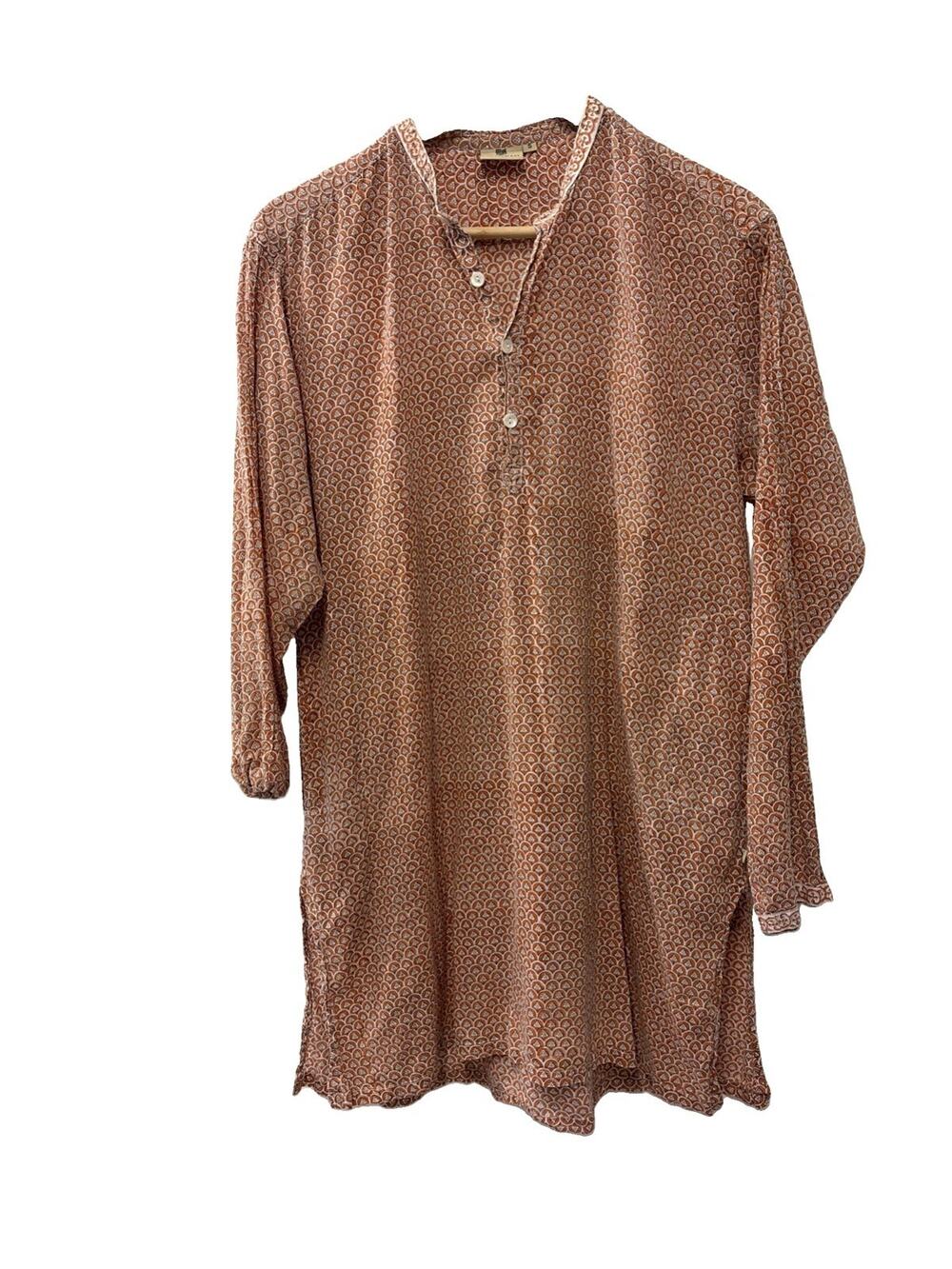 Anokhi Indian Block Print 100% Cotton Kurta Tunic Length Shirt Size Small Pocket